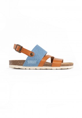 Sandales Portland Multibrides Tan et bleu denim