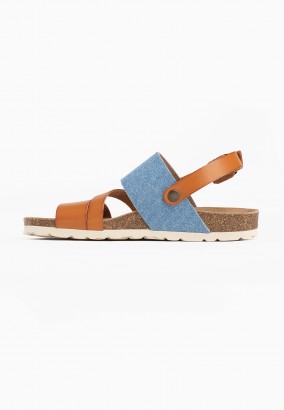 Sandales Portland Multibrides Tan et bleu denim